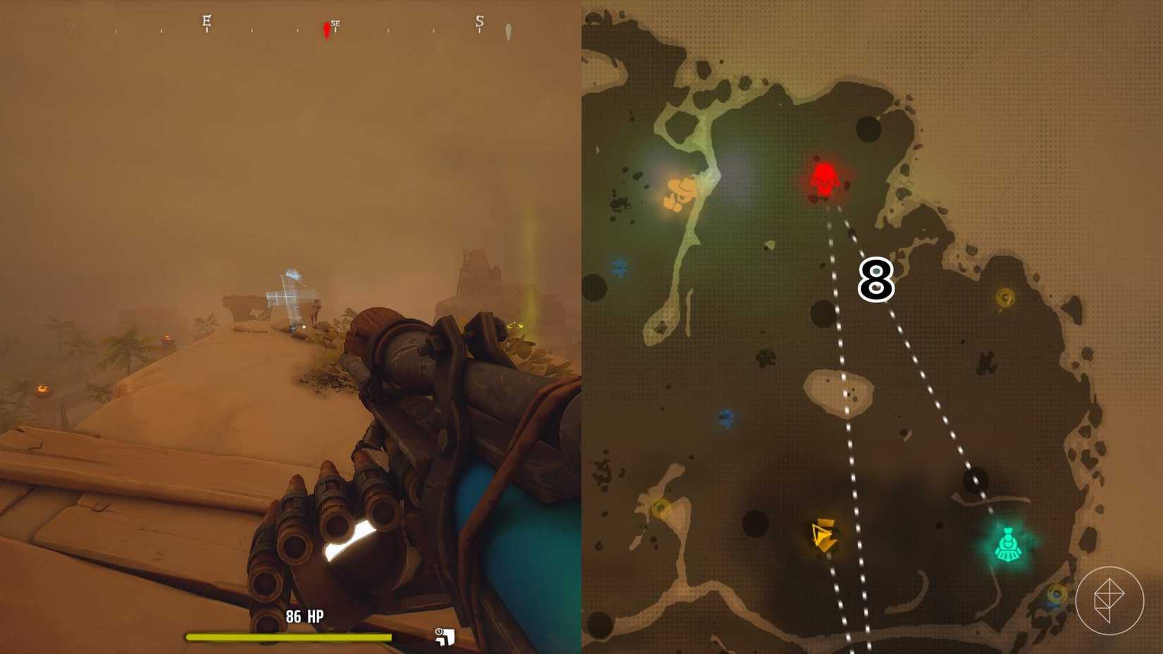 The right-hand side of the image shows the location of the grave on the Desert map in Far Far West with the respective number overlaid on its location while the left-hand side of the image shows the player in-game standing next to the grave.