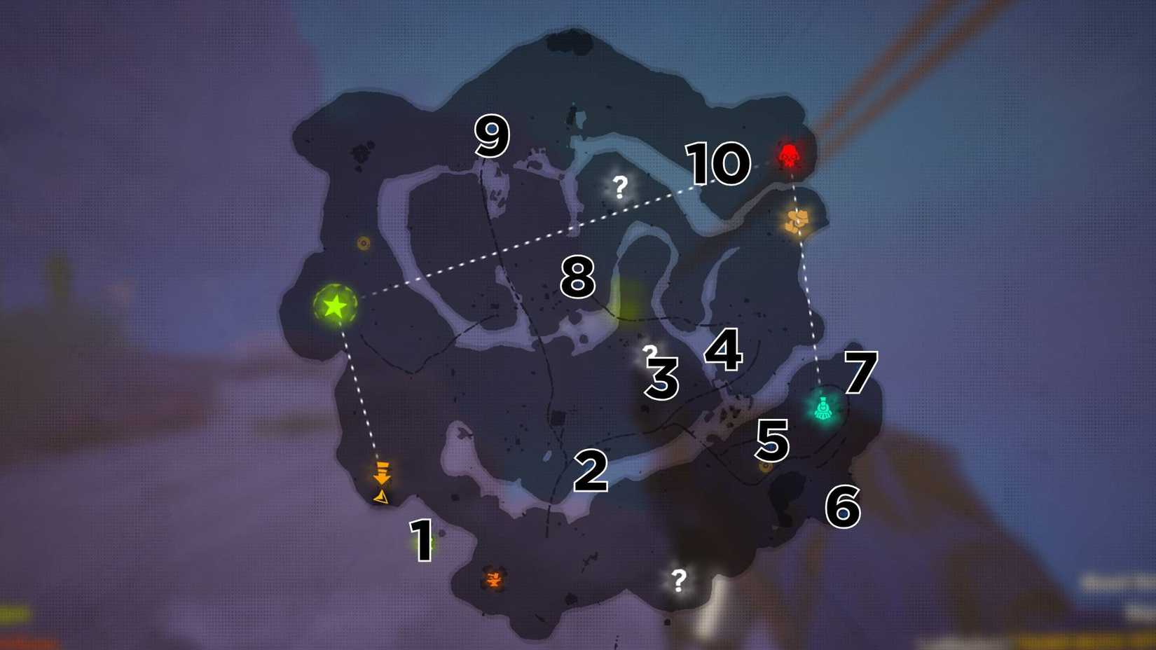 The Canyon map in Far Far West marked with all 10 grave locations.
