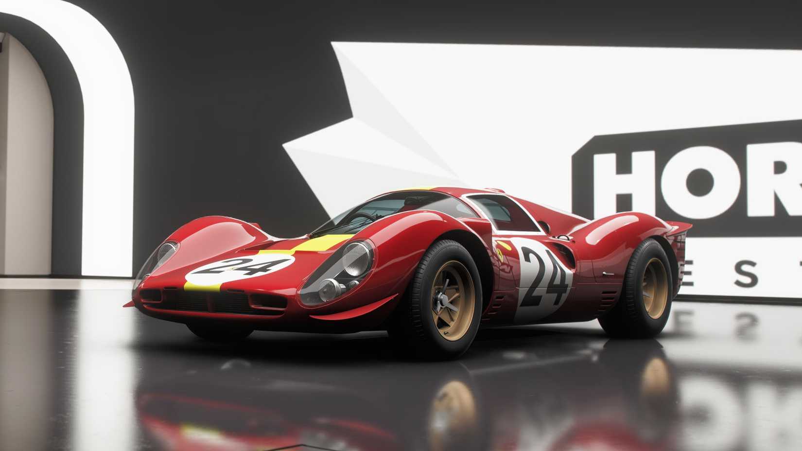 The 1967 #24 Ferrari Spa 330 P4, a red racing sports car, in Forza Horizon 6.