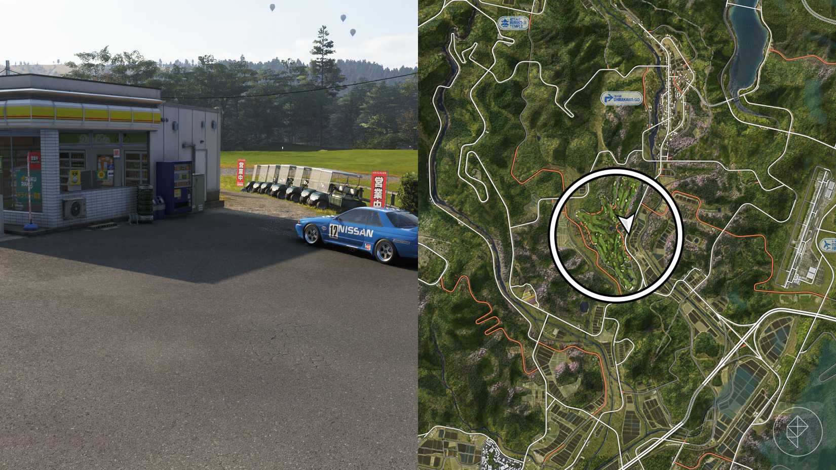 A montage with two Forza Horizon 6 pictures showing the location of the golf course