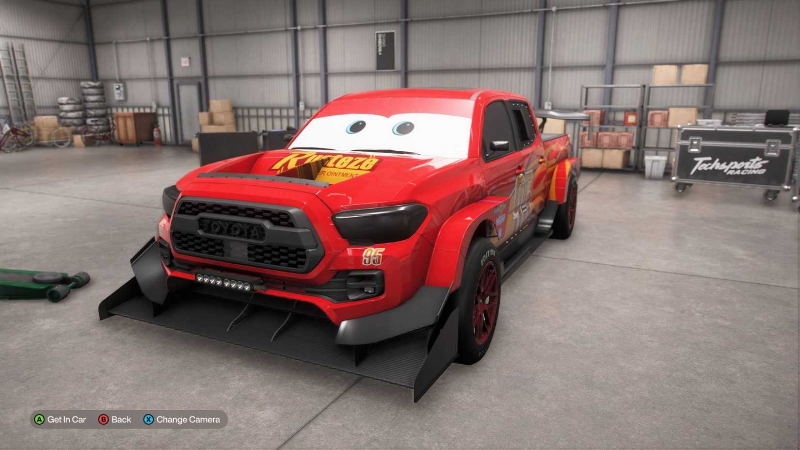 The Toyota Tacoma Forza Edition with a Lignting McQueen livery in the Forza Horizon 6 garage.