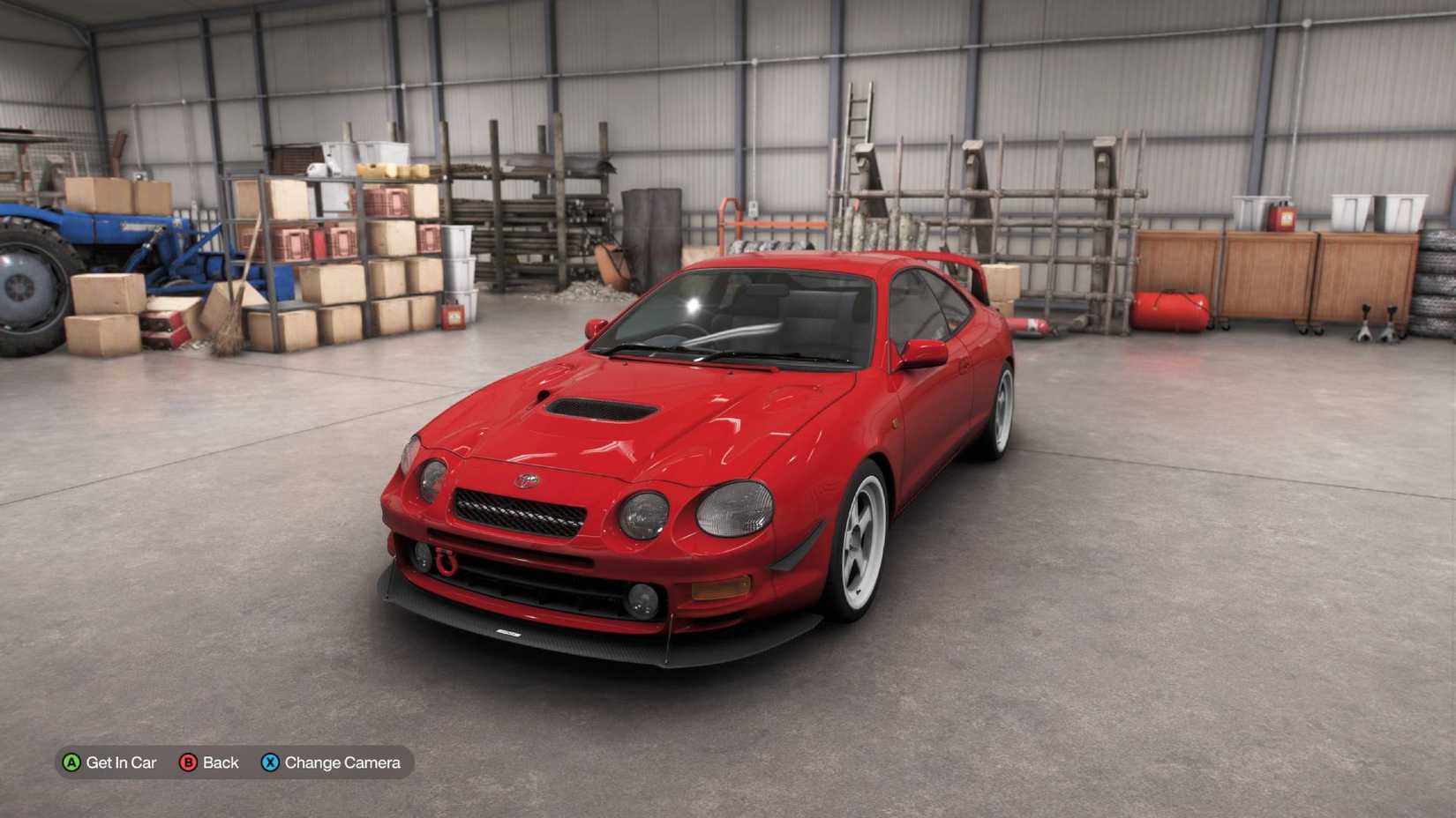The Toyota Celica GT-Four ST205 in the garage in Forza Horizon 6.