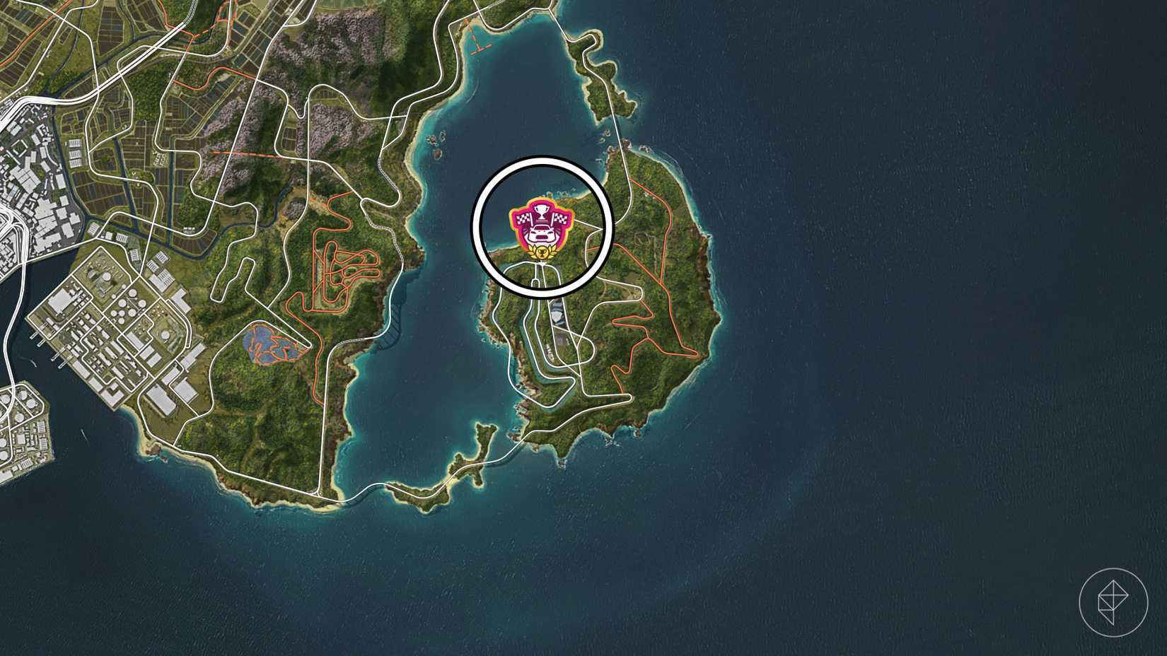 The location of the Goliath race circled on the Forza Horizon 6 map.