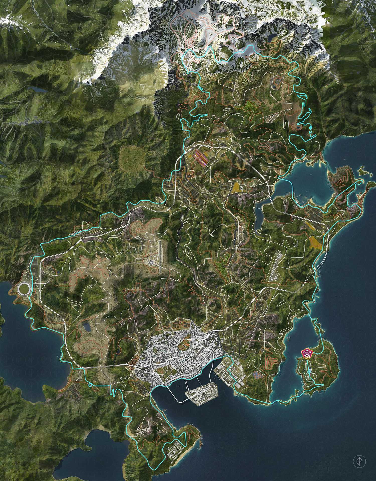 La pista de carreras de la carrera Goliath destacada en el mapa de Forza Horizon 6.