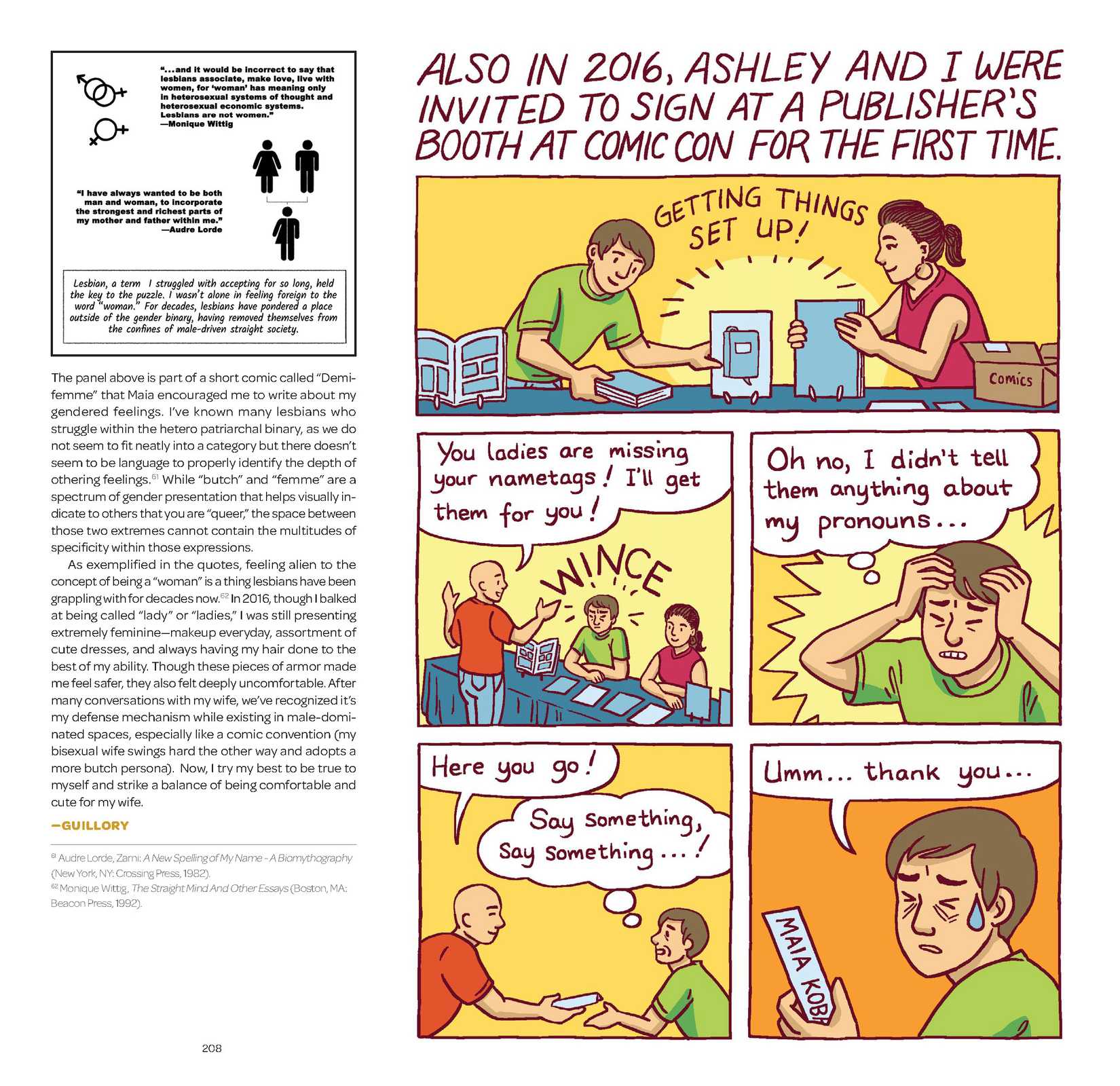 Maia Kobabe's Gender Queer, annotated editions - A page in which Maia is misgendered at a convention but doesn't say anything out of politeness