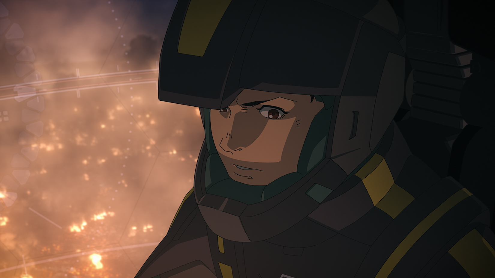 Shot from Mobile Suit Gundam Hathaway: The Sorcery of Nymph Circe of Hathaway in the cockpit. 