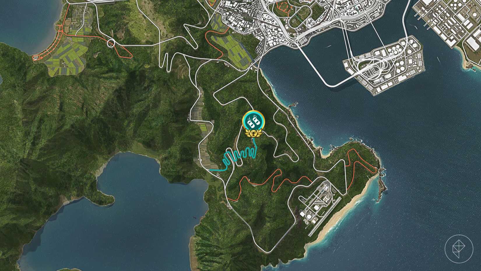 The location of the Hakone Nanamagari touge race marked on the Forza Horizon 6 map, along with its track.