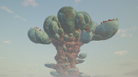 A huge bulbous tree-like structure in Subnautica 2