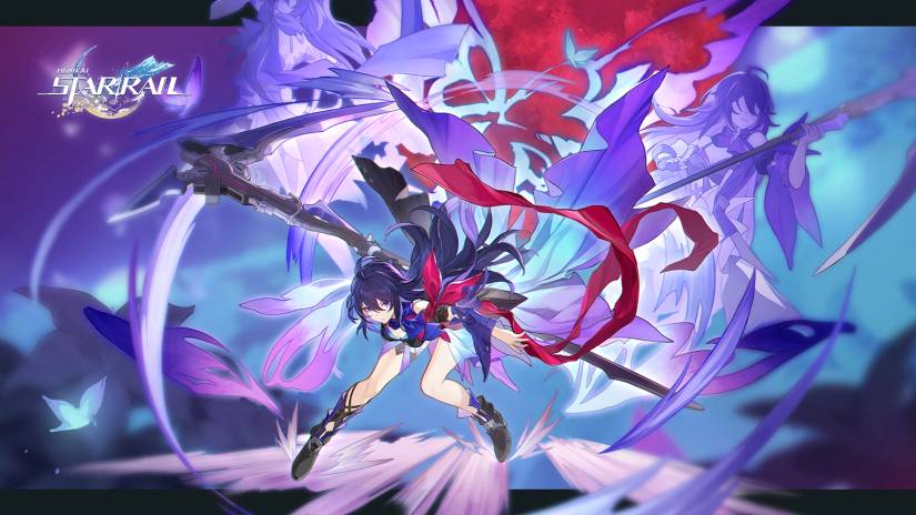 Seele, a purple-haired girl with a scythe, in Honkai: Star Rail