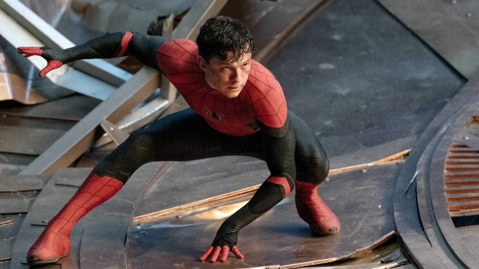 Spider-Man crouches