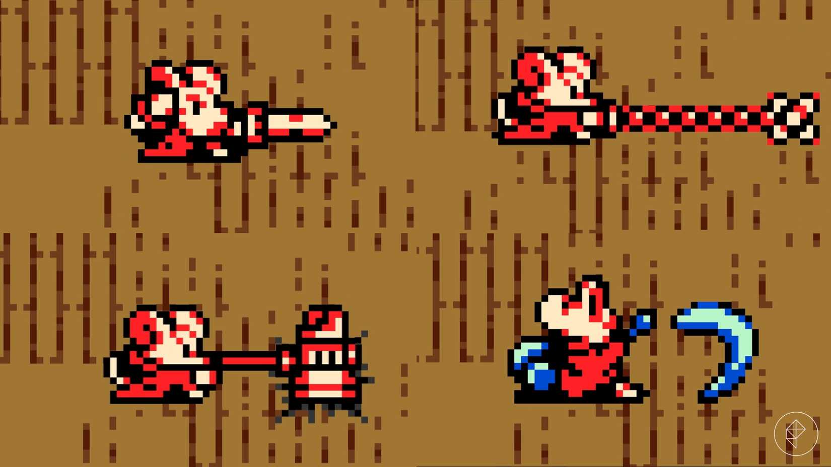The three starting weapons and their attacks in Mina the Hollower.