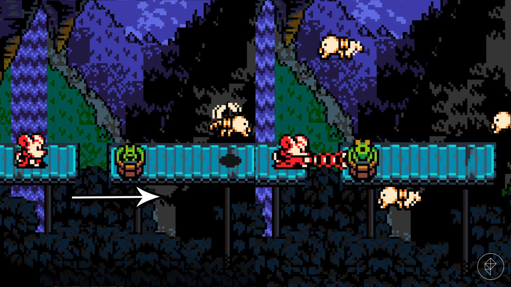 Tossing the frog safely across a bridge.