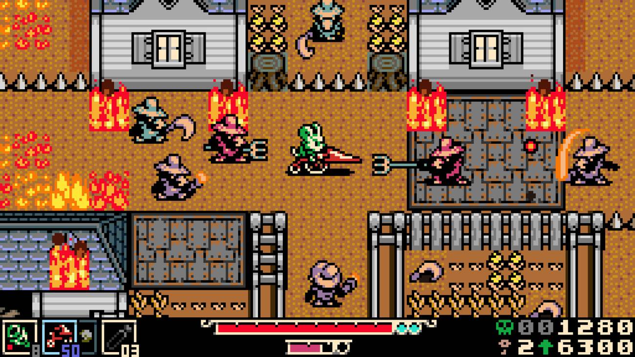 Mina jousts on a motorcycle in Mina the Hollower.