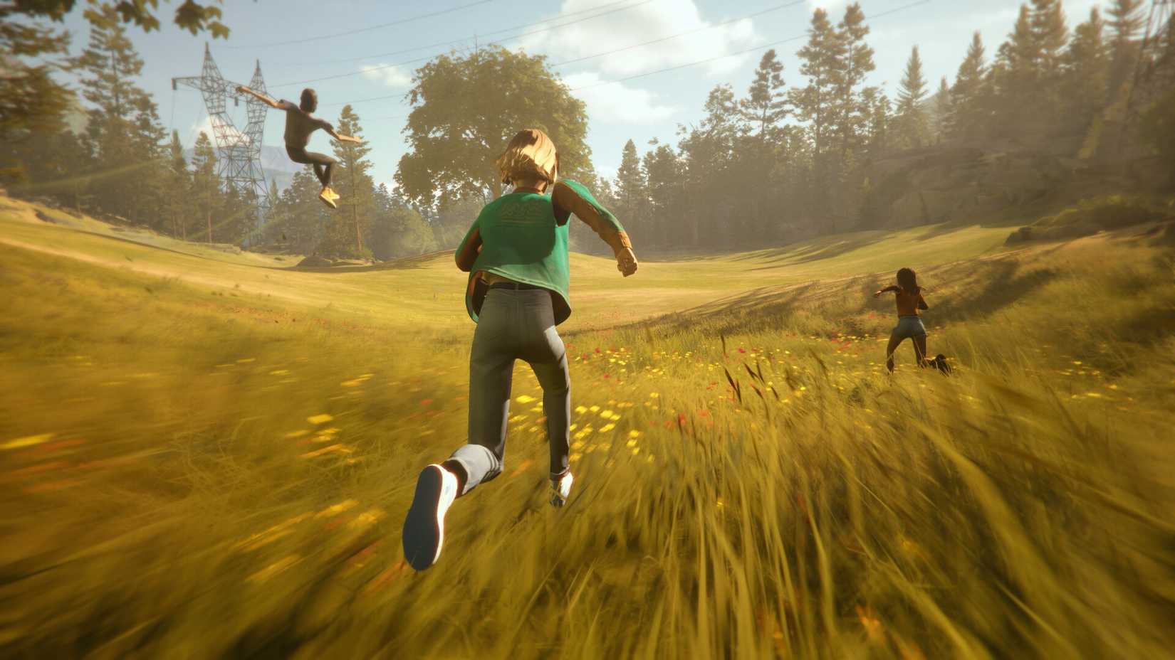 Stacey and her friends run through a field in Mixtape.