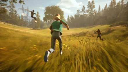 Stacey and her friends run through a field in Mixtape.