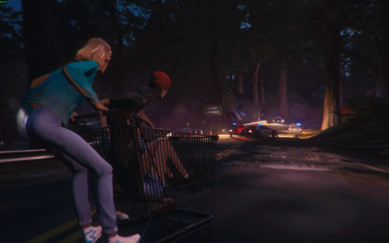 Teens drive by cops on a grocery cart in Mixtape.