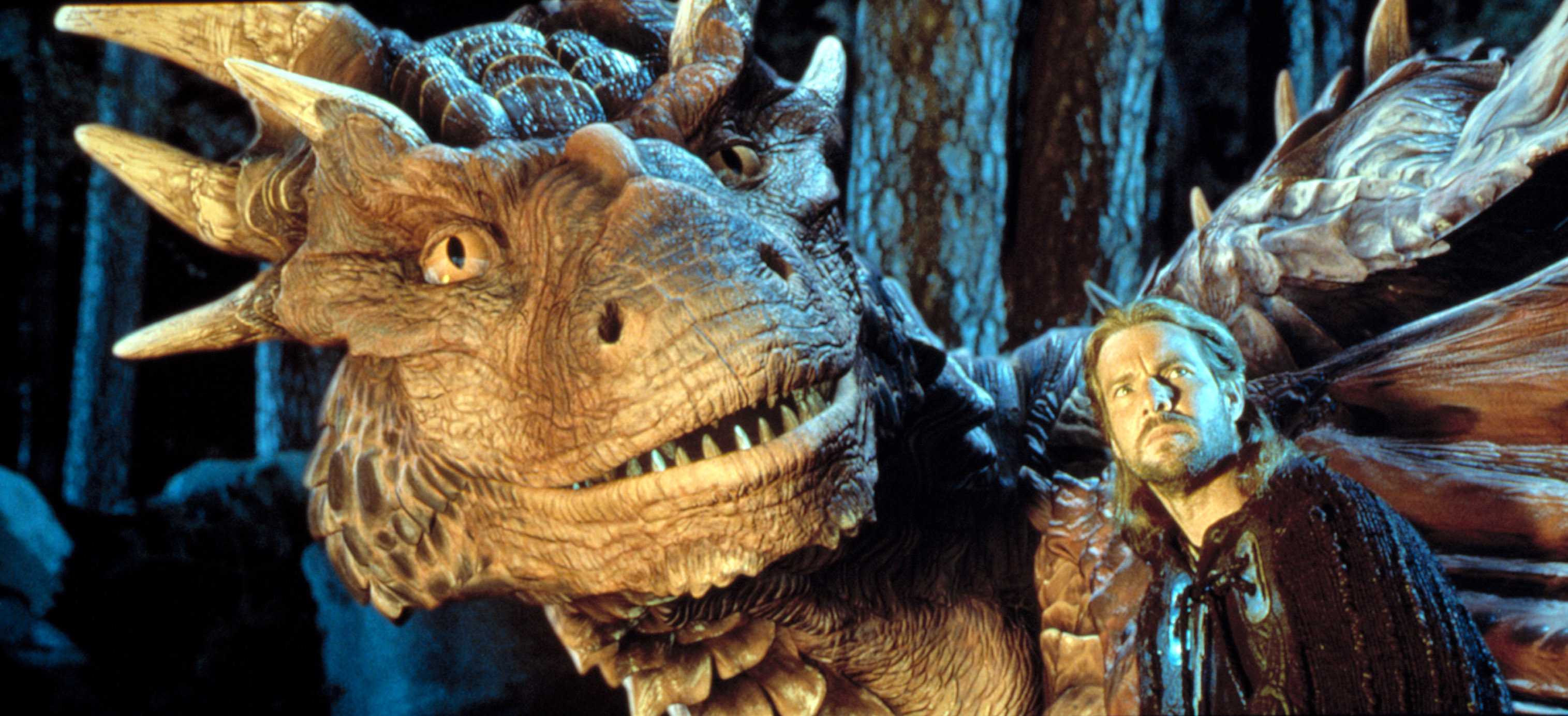 Draco the Dragon and Dennis Quaid as Bowen stare out into the distance.