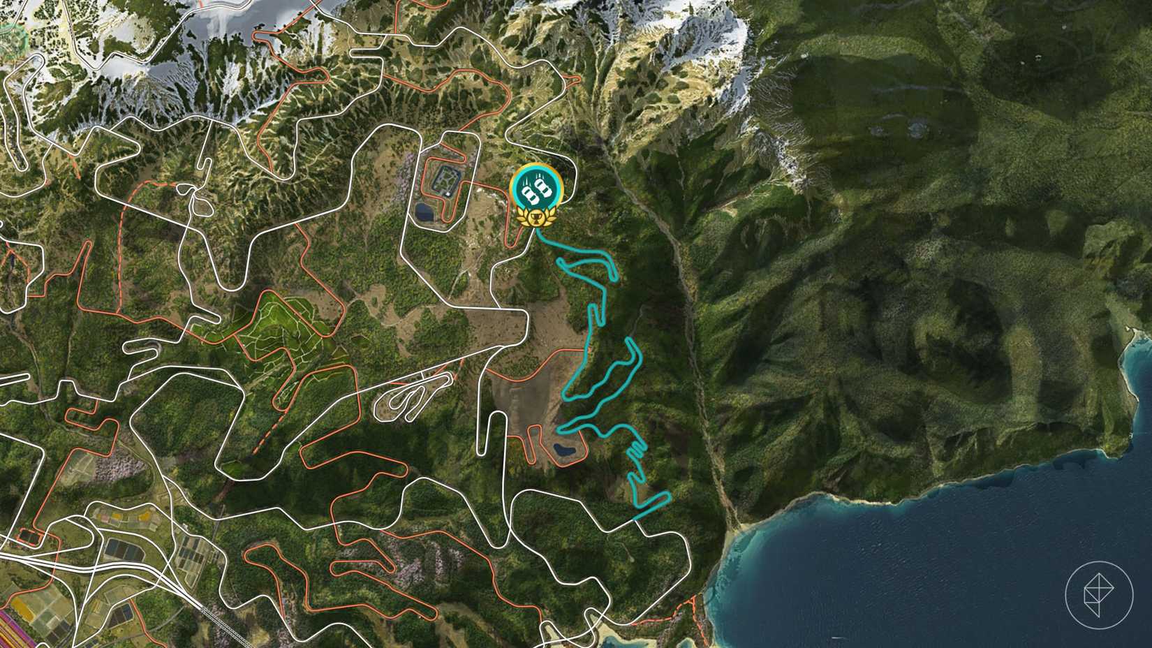 The track for the Mt. Haruna touge race highlighted on the map in Forza Horizon 6.