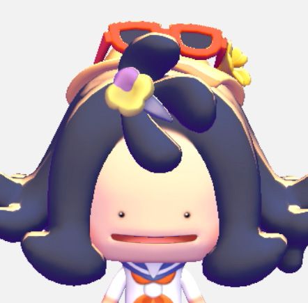 A Ditto in Acerola's hairstyle, which has waves at the end with a small ponytail above the forehead.