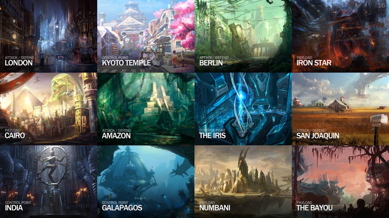 A selection of maps from Overwatch's original pitch