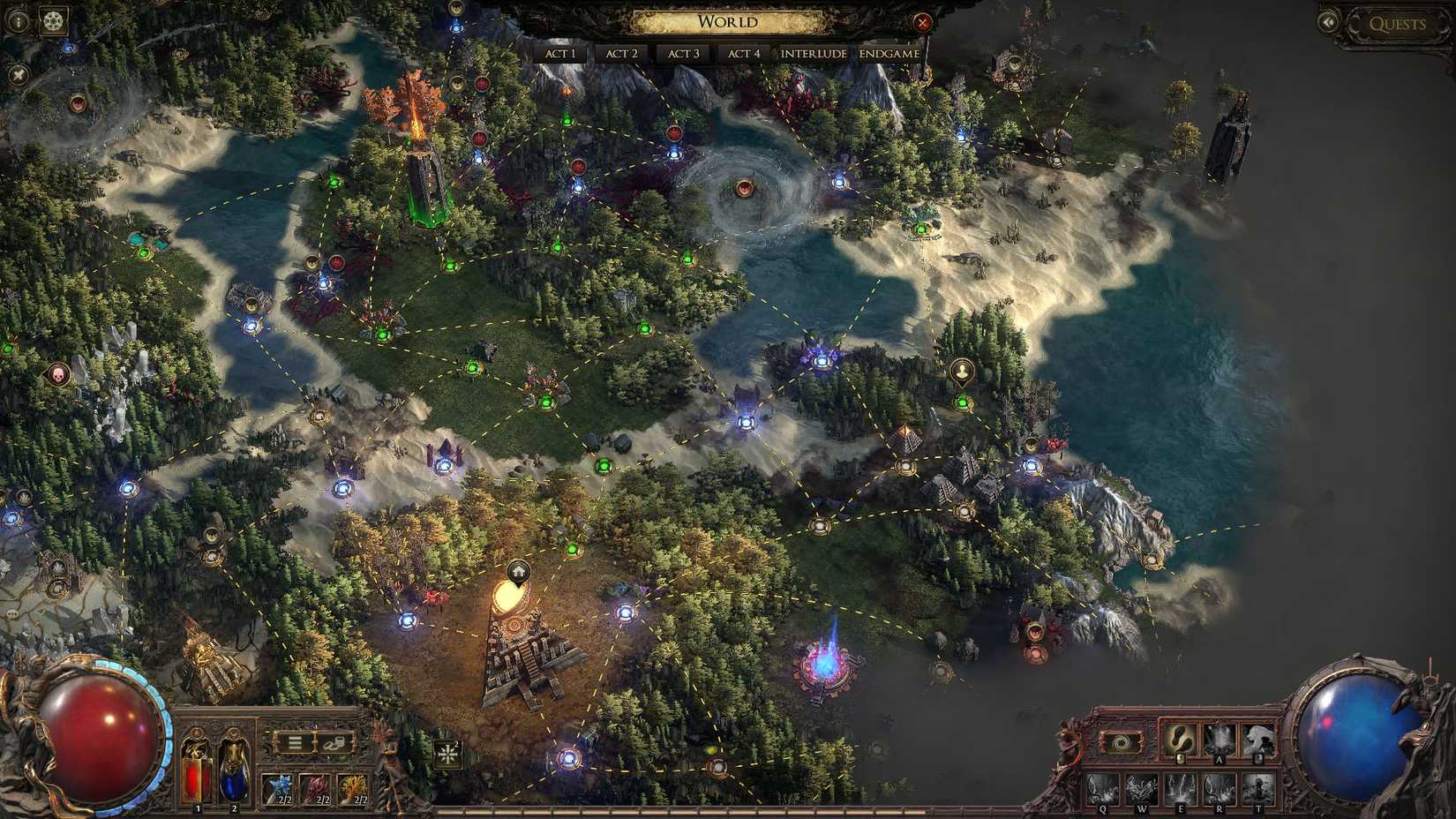 A Path of Exile 2 screenshot showing the atlas map