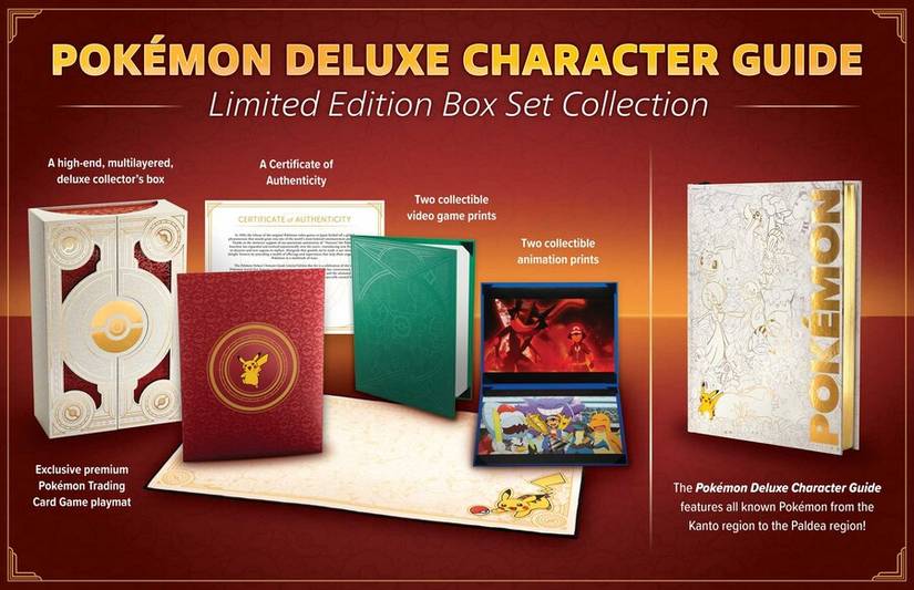 A graphic showing the contents of Pokemon Deluxe Character Guide limited edition