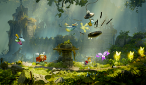 Rayman and Barbara run through a level in Rayman Legends Retold.