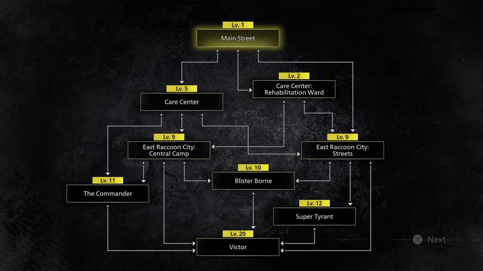 A Resident Evil Requiem "Leon must die forever" DLC screenshot showing the maps