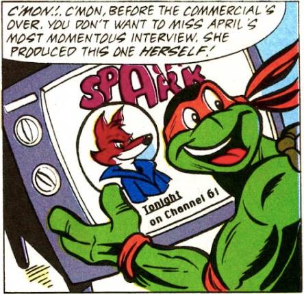 Michelangelo watches Space Ark on TV in a Ninja Turtles issue