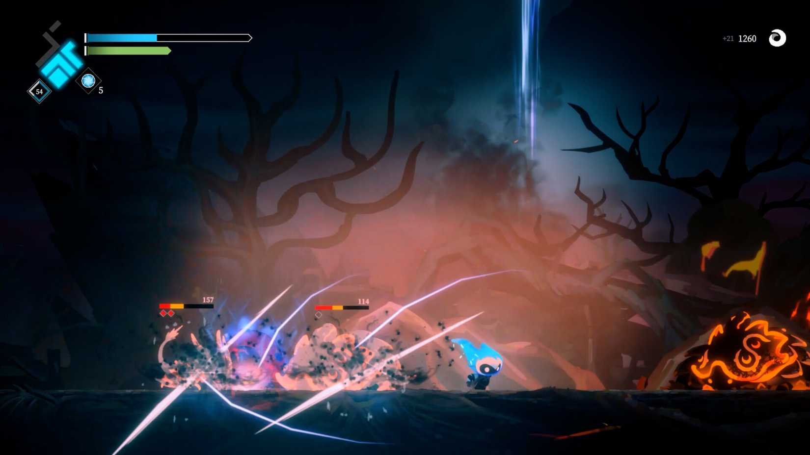 The protagonist of Solateria slashing through a group of enemies