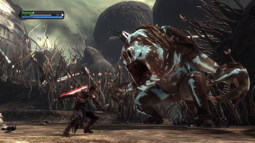 Star Wars The Force Unleashed steam screen showing Starkiller facing off against an alien