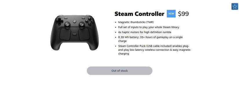 A Steam Controller store page lists the item as out of stock.