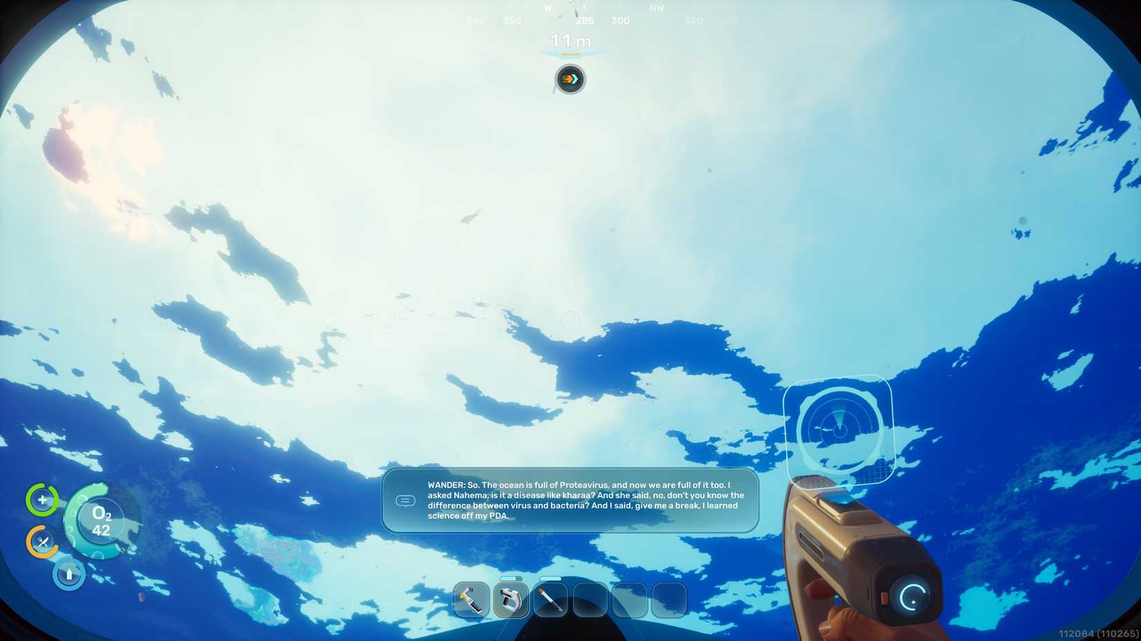 A pioneer trying to reach the surface in Subnautica 2