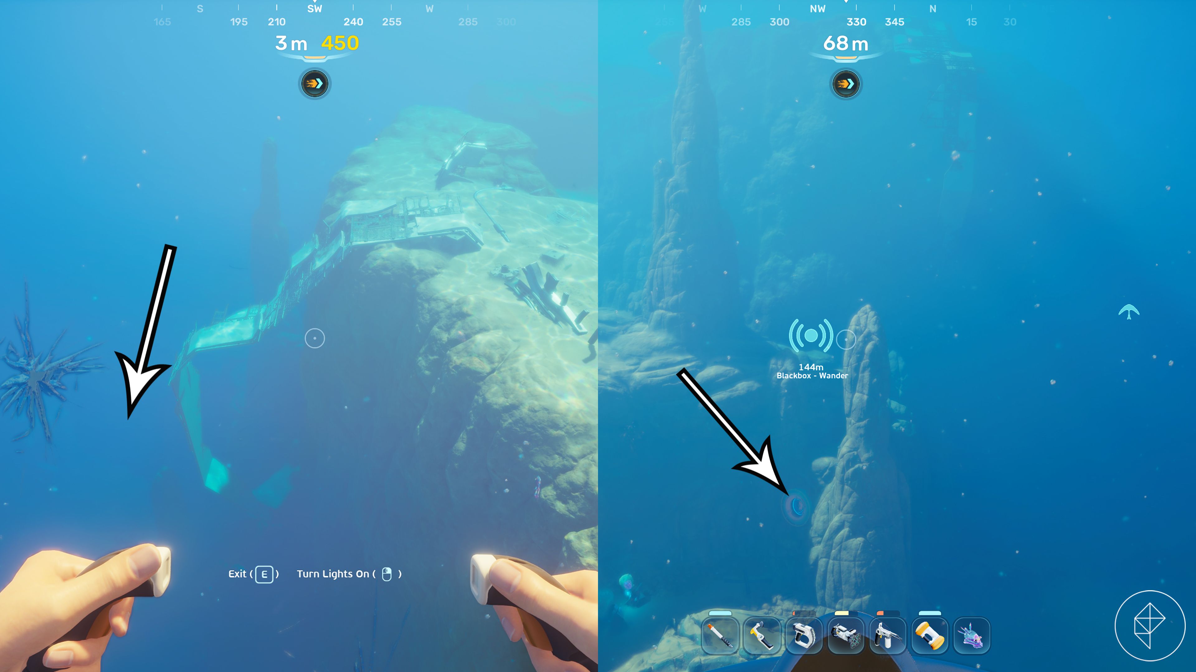 A view of the first biobed location in a cliffside wreck