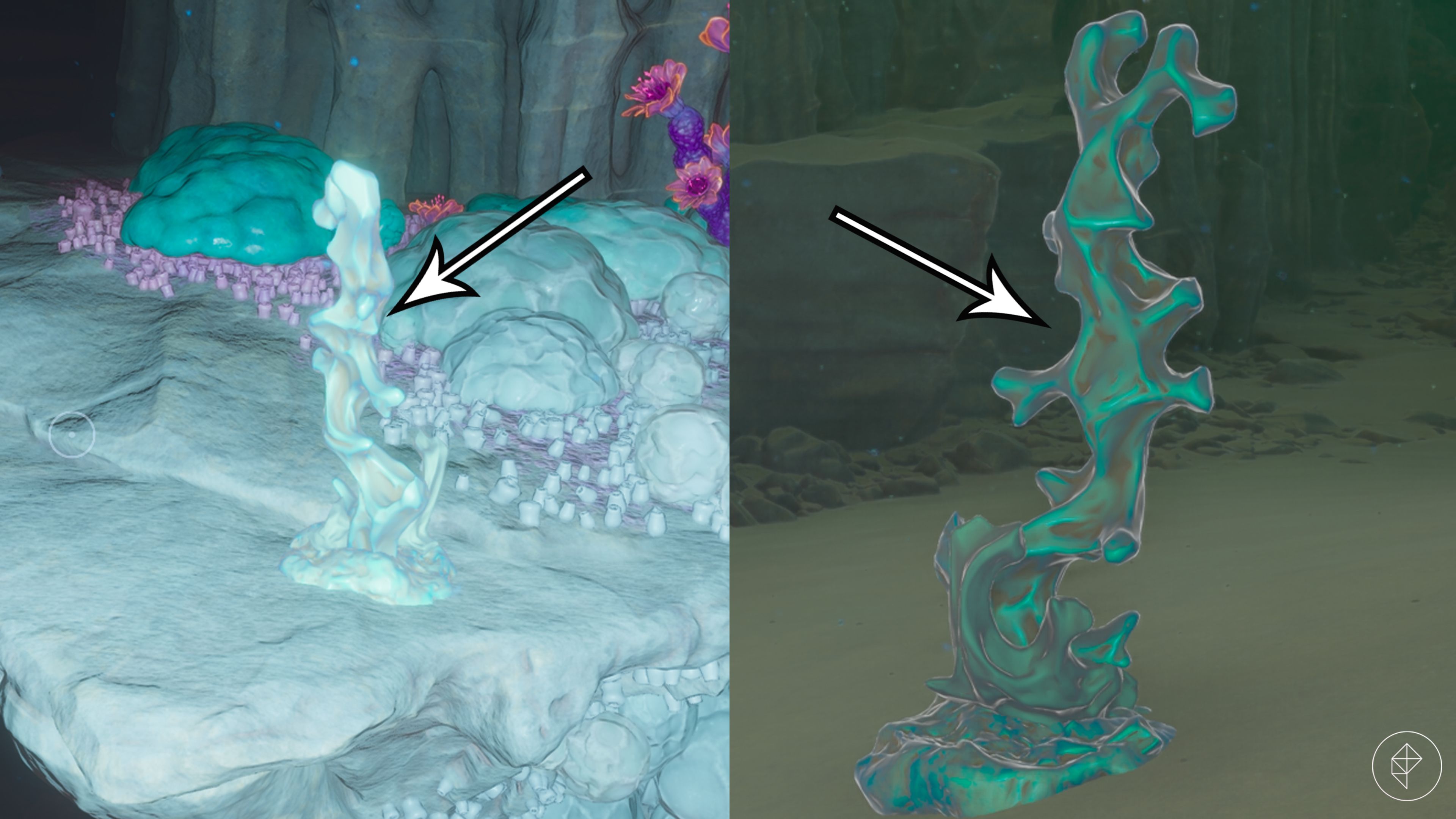 Two conduit crystals in Subnautica 2.
