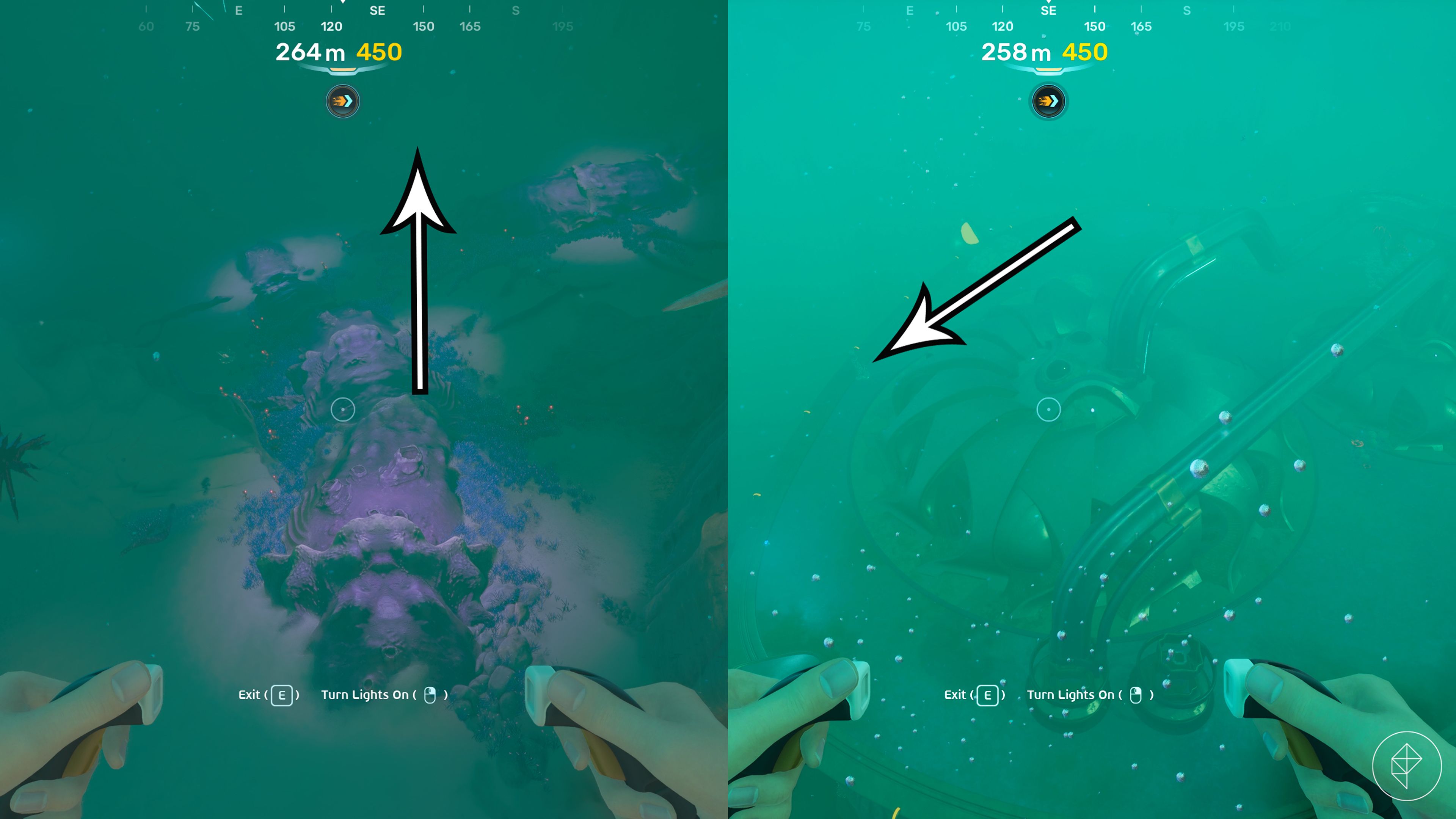 The path to a conduit crystal farming spot in Subnautica 2.