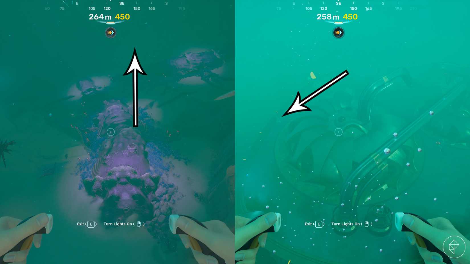 The path to a conduit crystal farming spot in Subnautica 2.