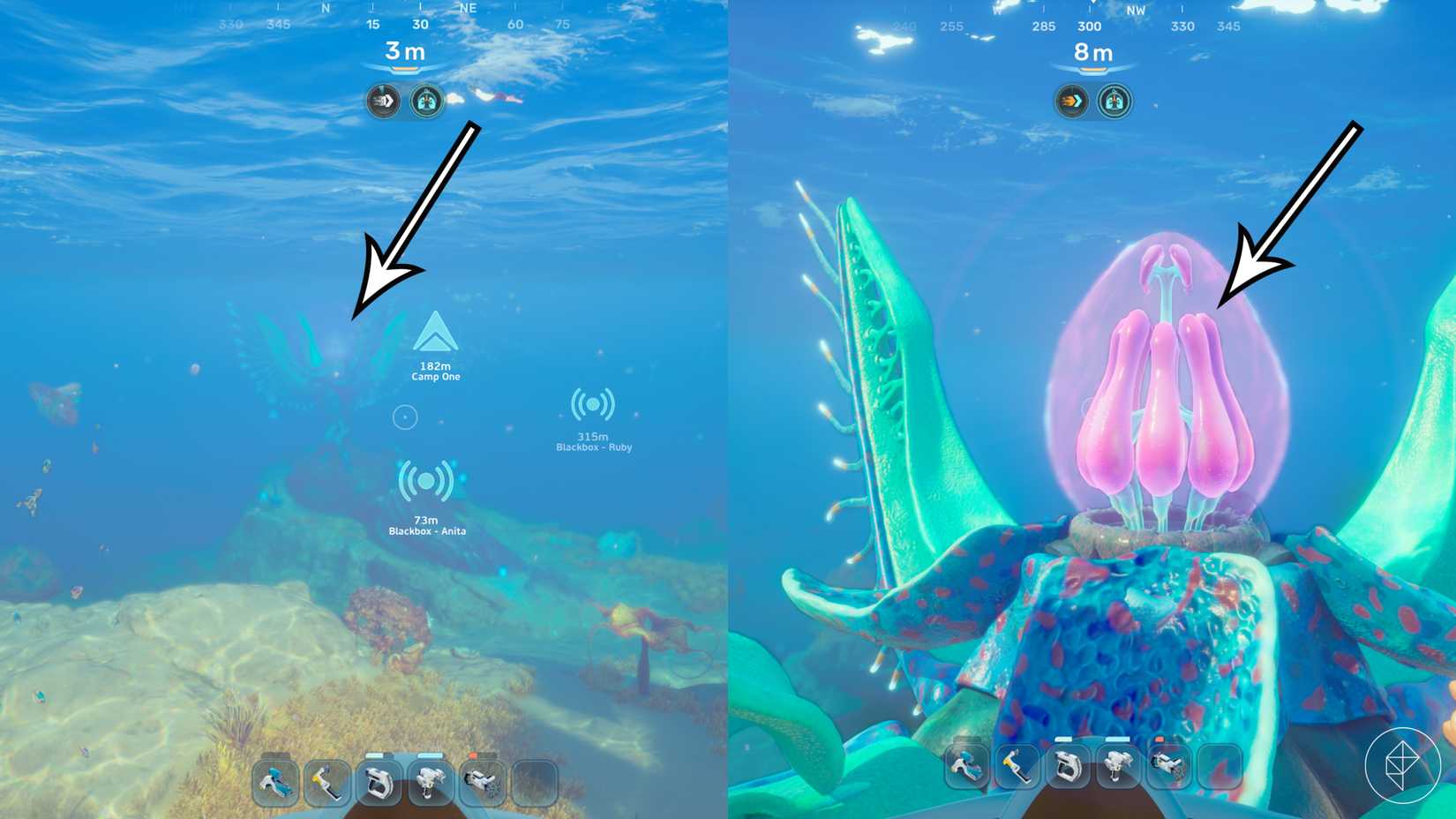 Arrows pinpoint the location of the Angel Comb that unlocks the 