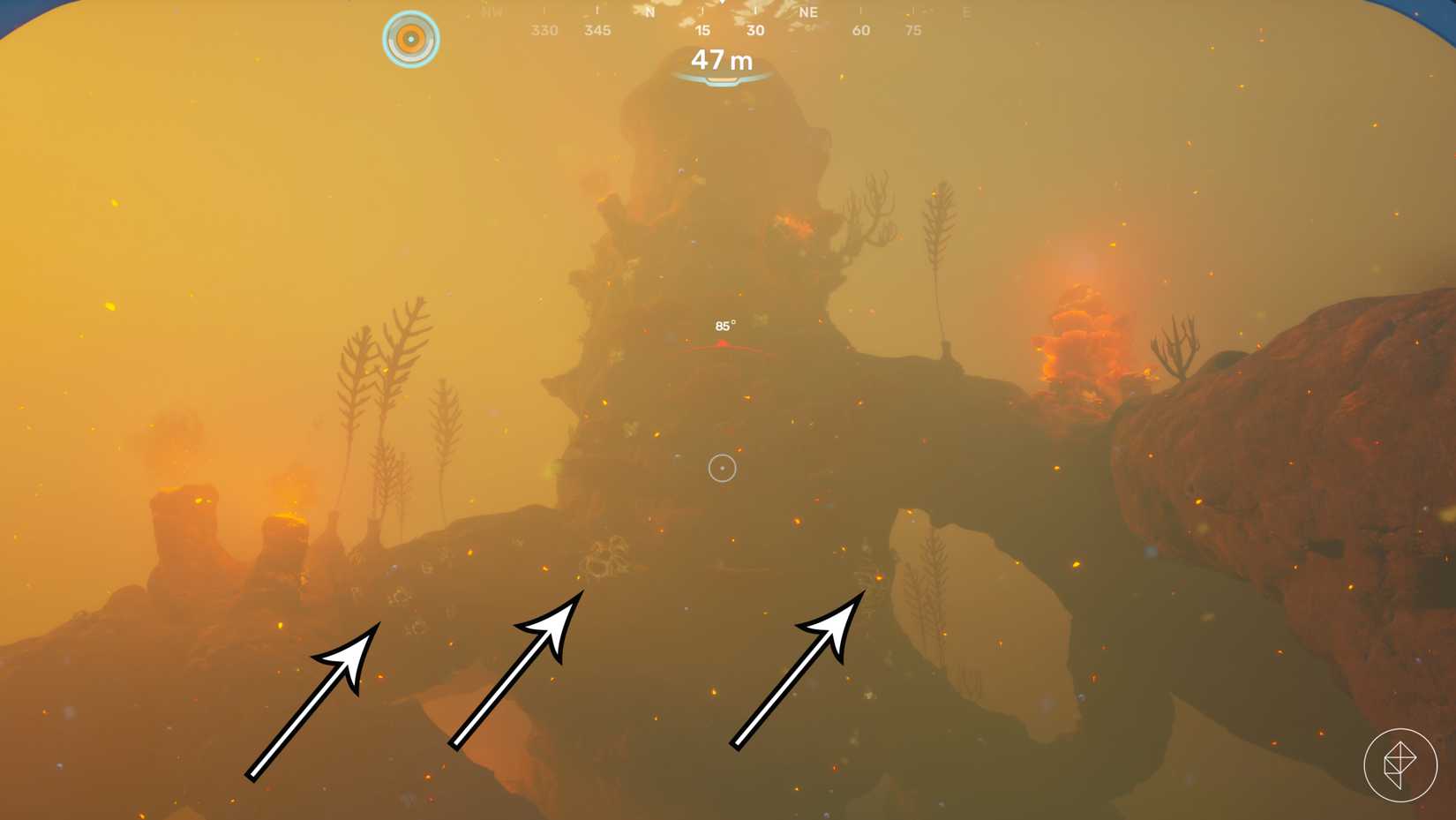 Arrows point to gold locations in Subnautica 2.