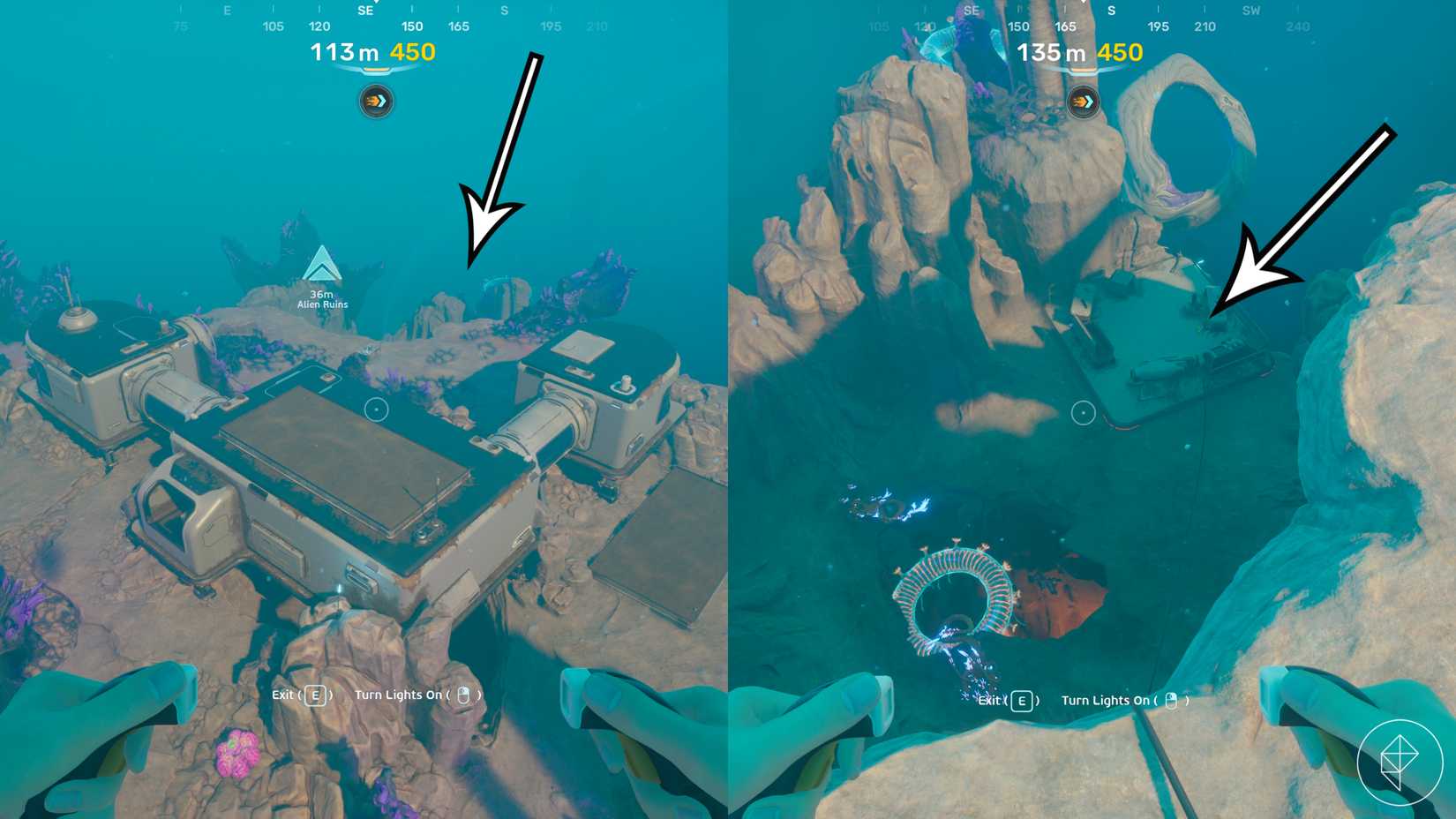 An improved fins scan location close to the Alien Ruins in Subnautica 2.