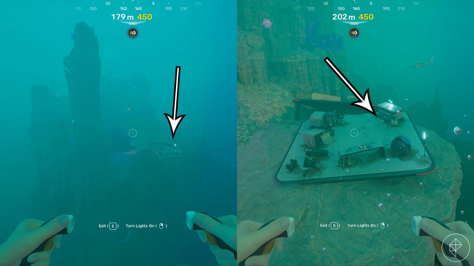 An improved fins scan location near the Alien Ruins in Subnautica 2.