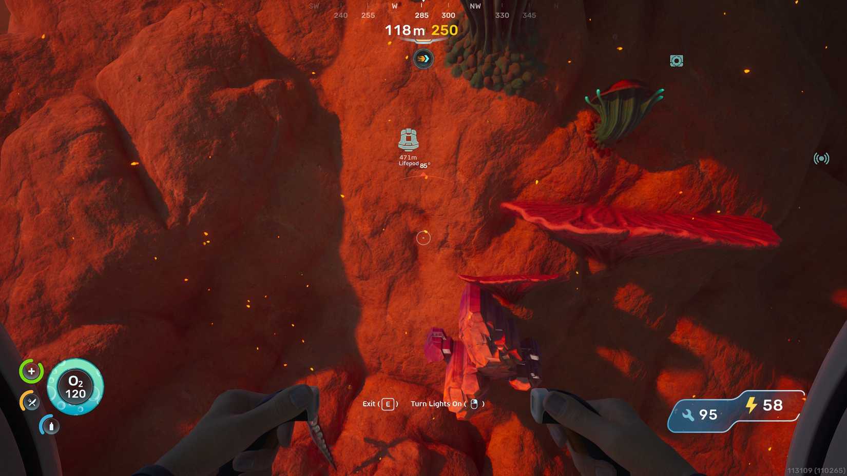 A large piece of lithium on a cliffside in Subnautica 2