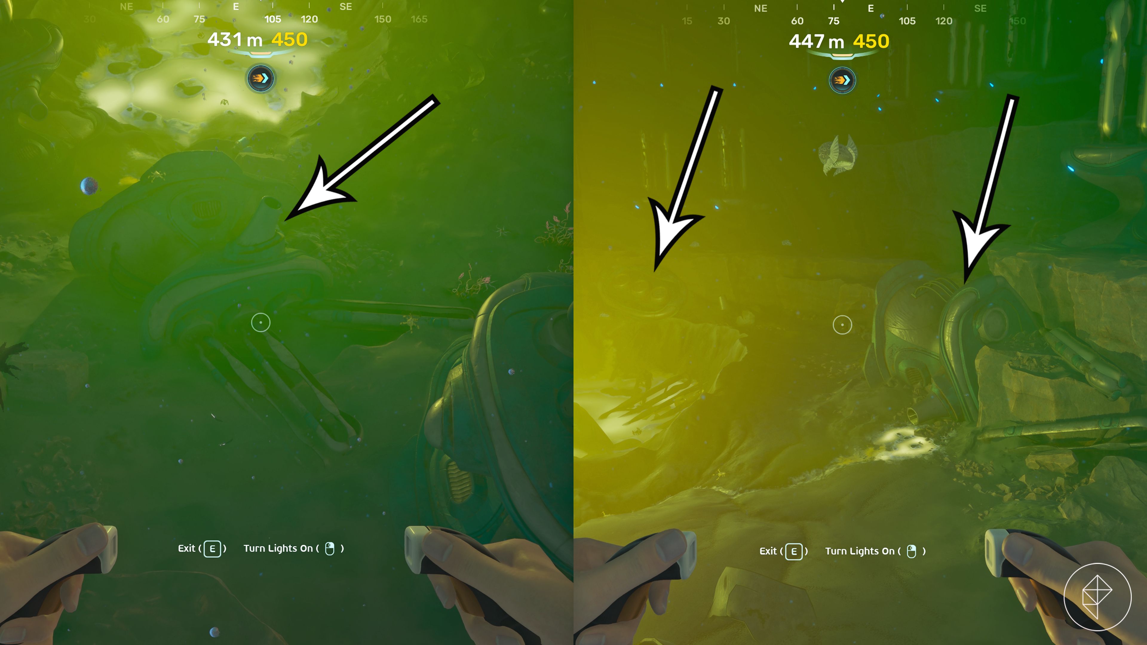 Three locations that can be scanned to obtain the metal farm blueprint in Subnautica 2.