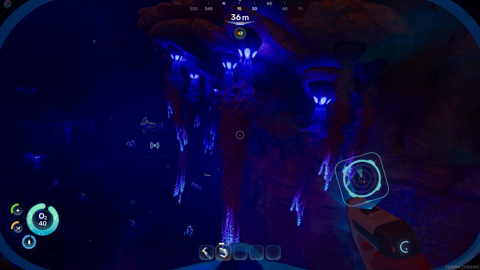 Blue glowing plant tendrils in Subnautica 2