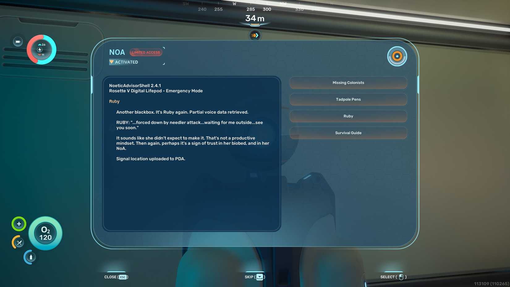 A message from NoA in Subnautica 2 about one of your colleagues the system killed