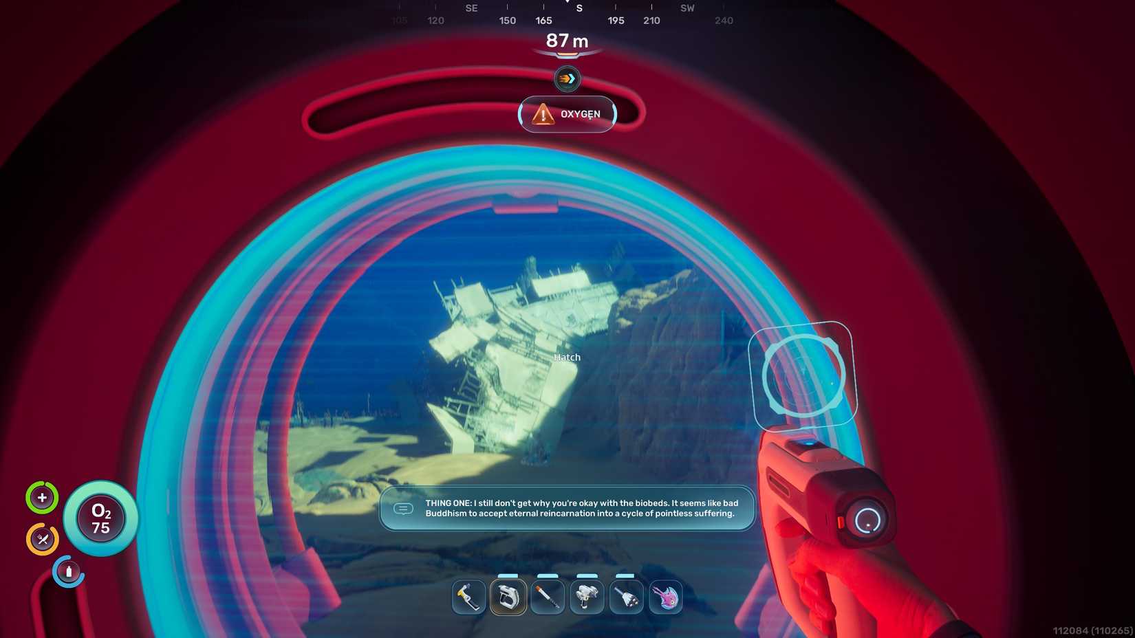 The cicada wreck as viewed from a nearby base in Subnautica 2