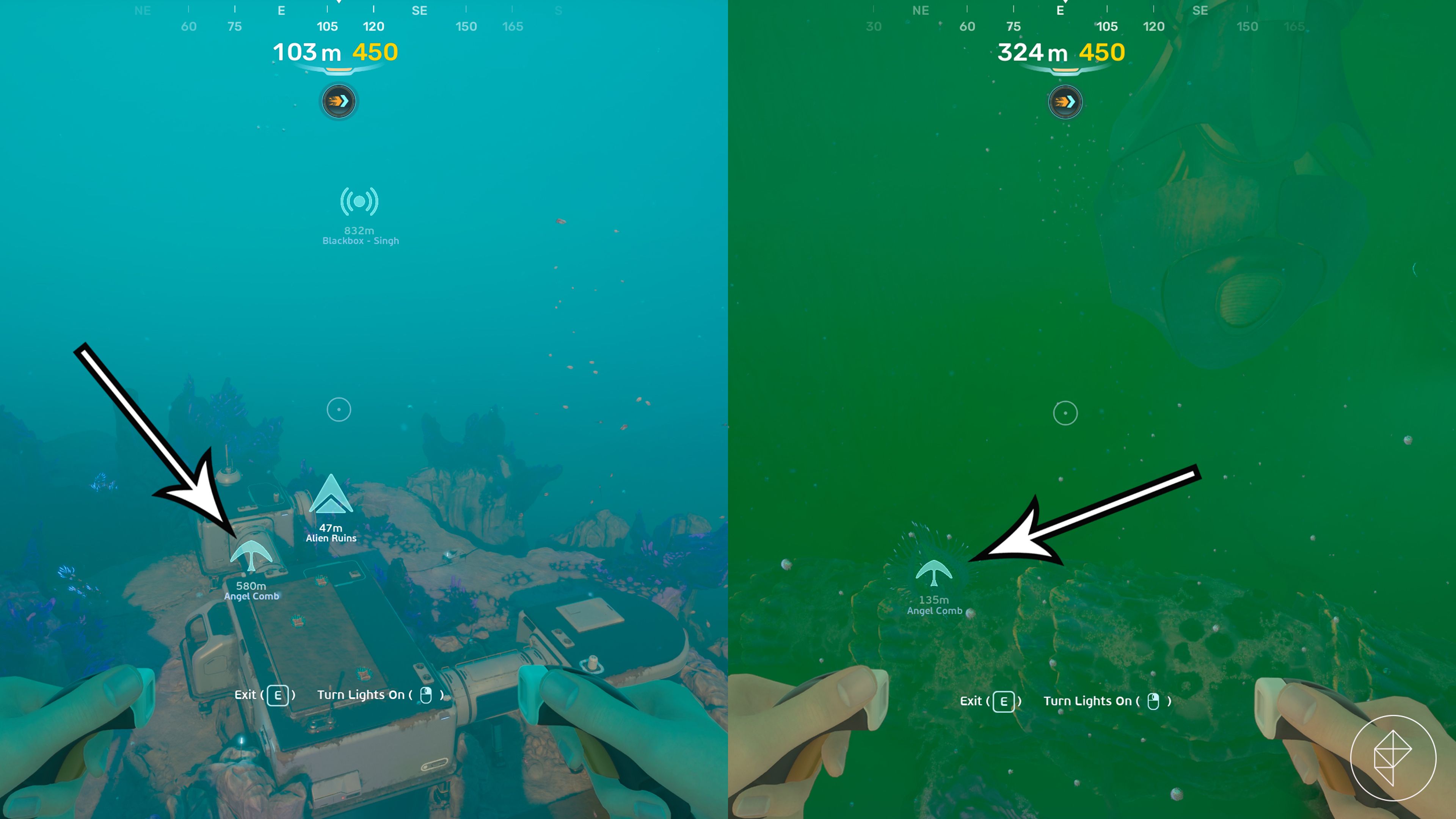 The path from the Alien Ruins to the Angel Comb in Subnautica 2.
