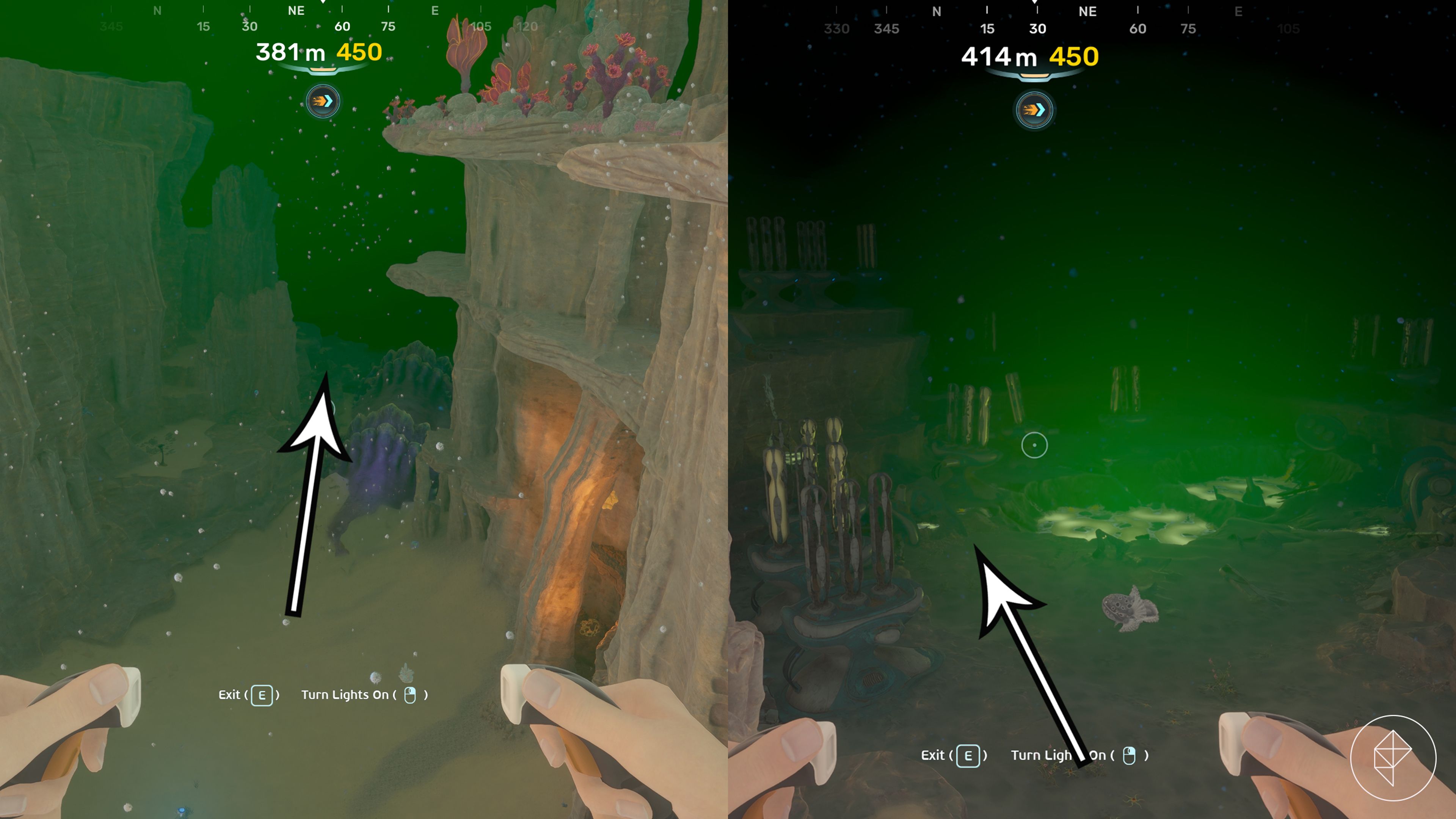 The path from the angel Comb to the yellow metal field in Subnautica 2.