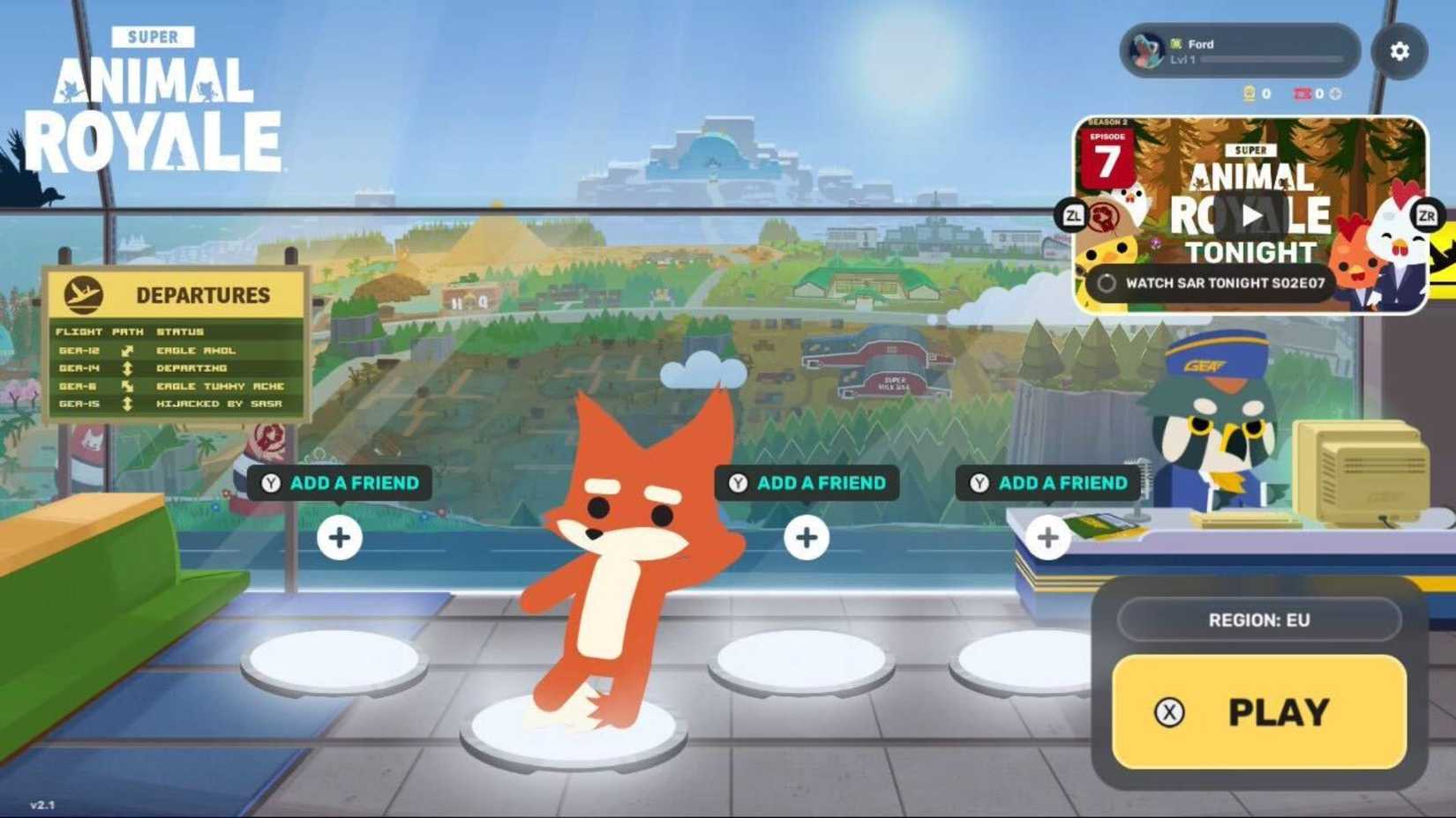The main menu of Super Animal Royale.