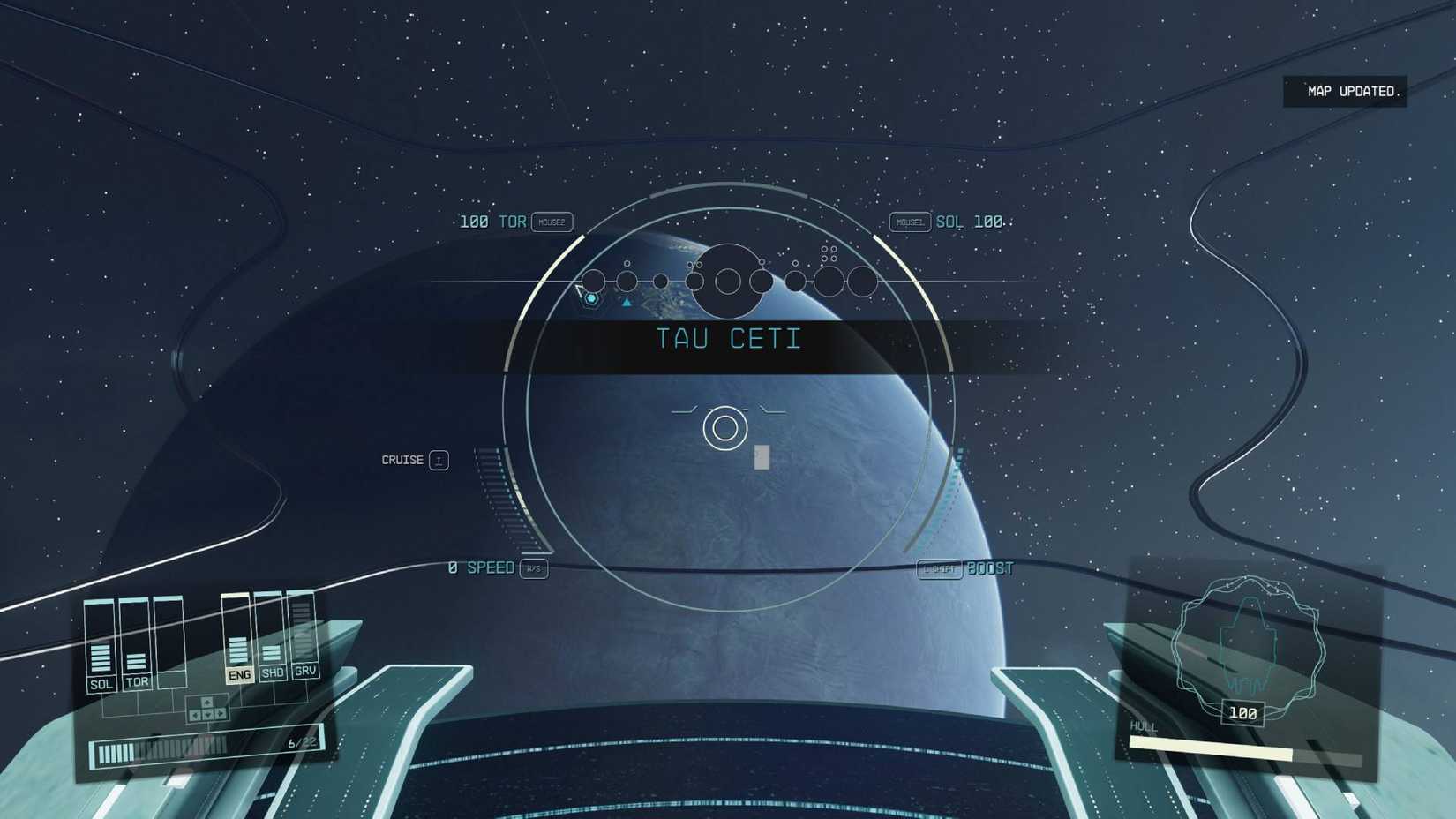 Approaching the Tau Ceti system in Starfield.